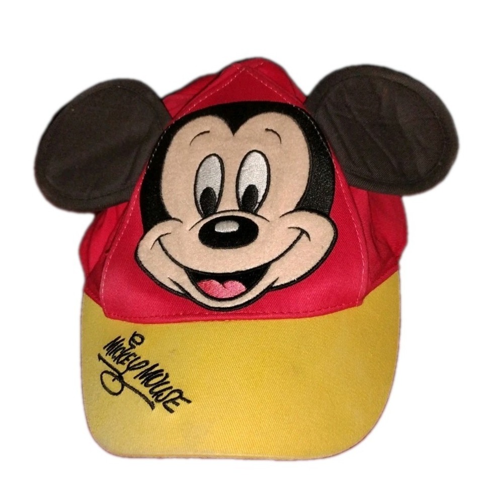 Disney Parks Mickey Mouse‎ Ear Red Yellow Cap Hat Size Small Youth EUC